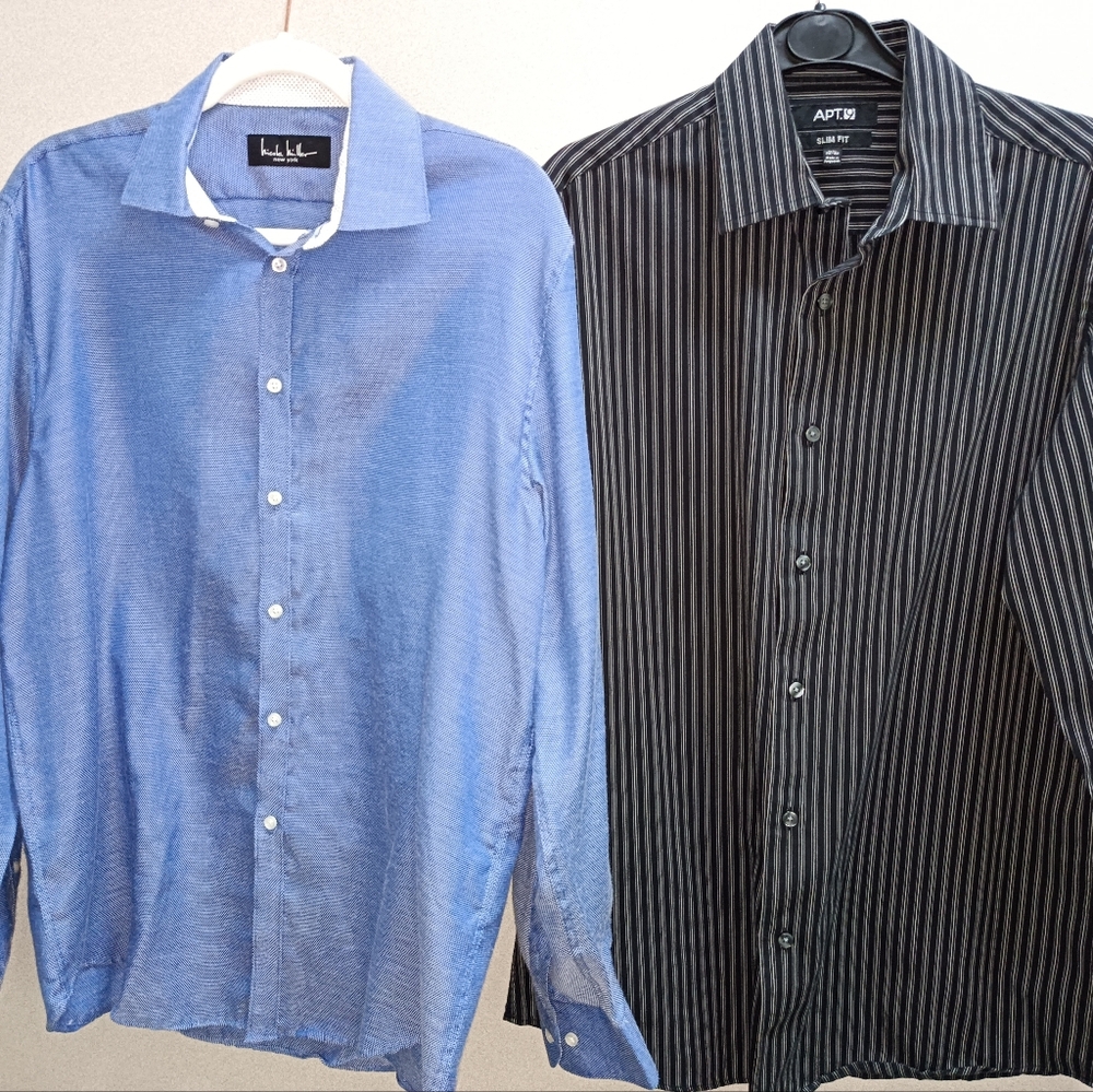 Nicole Miller & Apt 9 Shirts 2 Mens Sz medium Blue & black pinstripe Button up